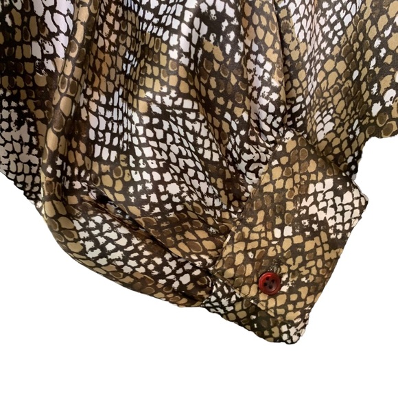 Nicola Vintage Brown Tan Long Sleeve Blouse with NeckTie Women's Size 16 - Picture 6 of 9